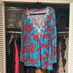 Lilly Pulitzer Turquoise and Red Floral Tunic
